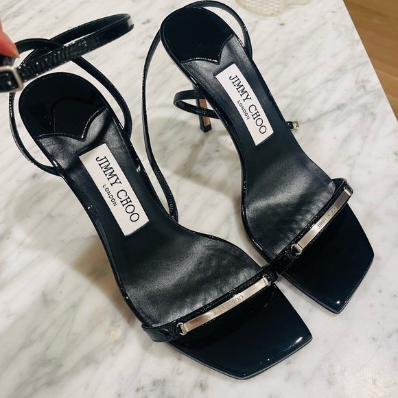 JIMMY CHOO Black Jaxon 95 Embellished Patent-leather sandal - Picture 9 of 10